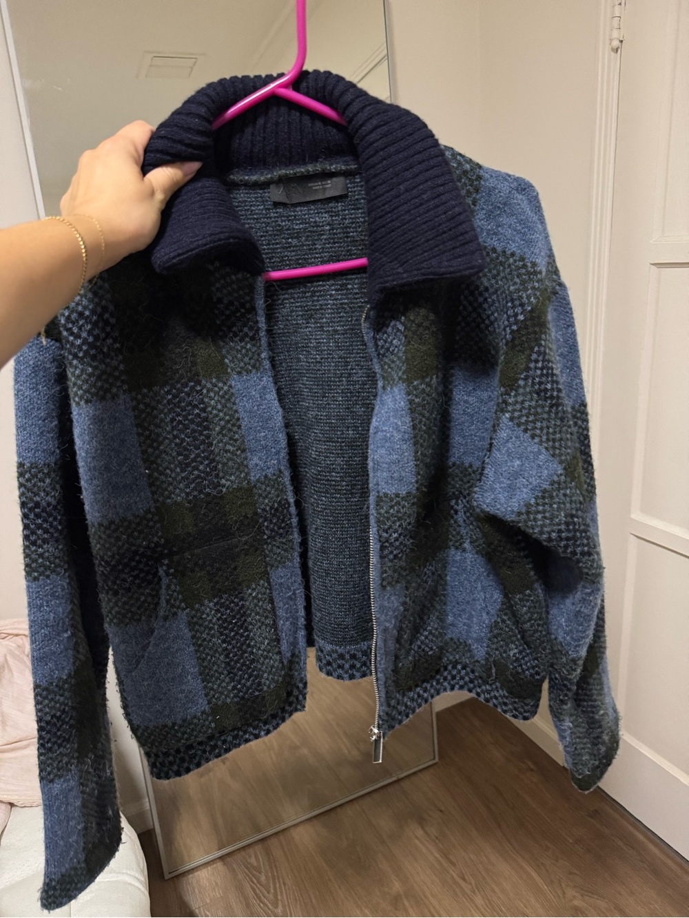 ZARA Blue and Black Plaid Zip Wool Jacket